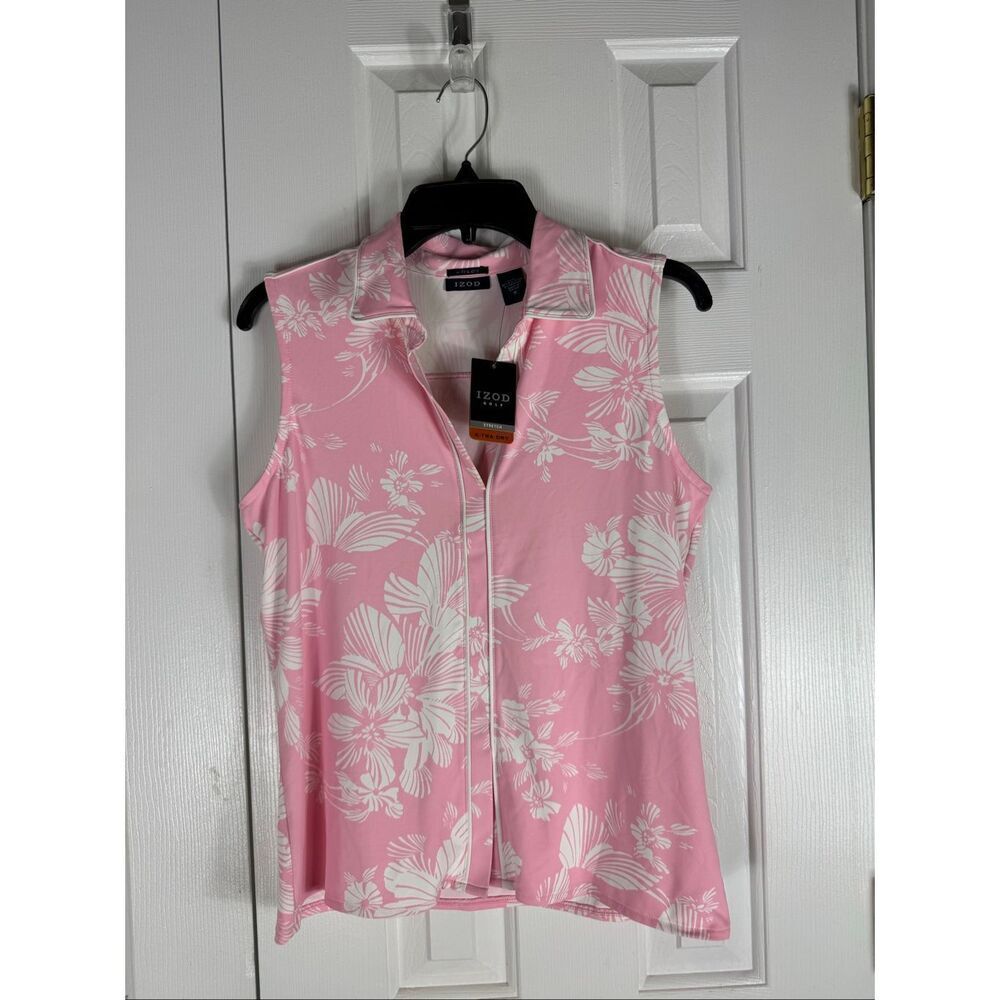 NWT Izod Womens Pink and White X tra Dry Blouse Size M